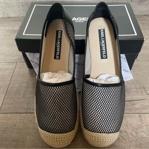 Karl Lagerfeld Black Leather Espadrilles Sz 8 New w Box